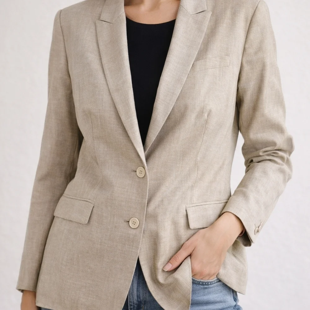 BOSS Hugo Boss Women’s Beige Virgin Wool Blend Blazer Jacket Tailored - Picture 1 of 15